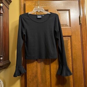 Like New Black Maeve for Anthropologie Long Sleeve Ruffle Cuff T-Shirt.  Sz. Med